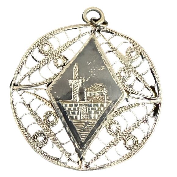 Unisex WWII Vintage Silver Filigree black Niello Pendant. - Picture 6 of 7